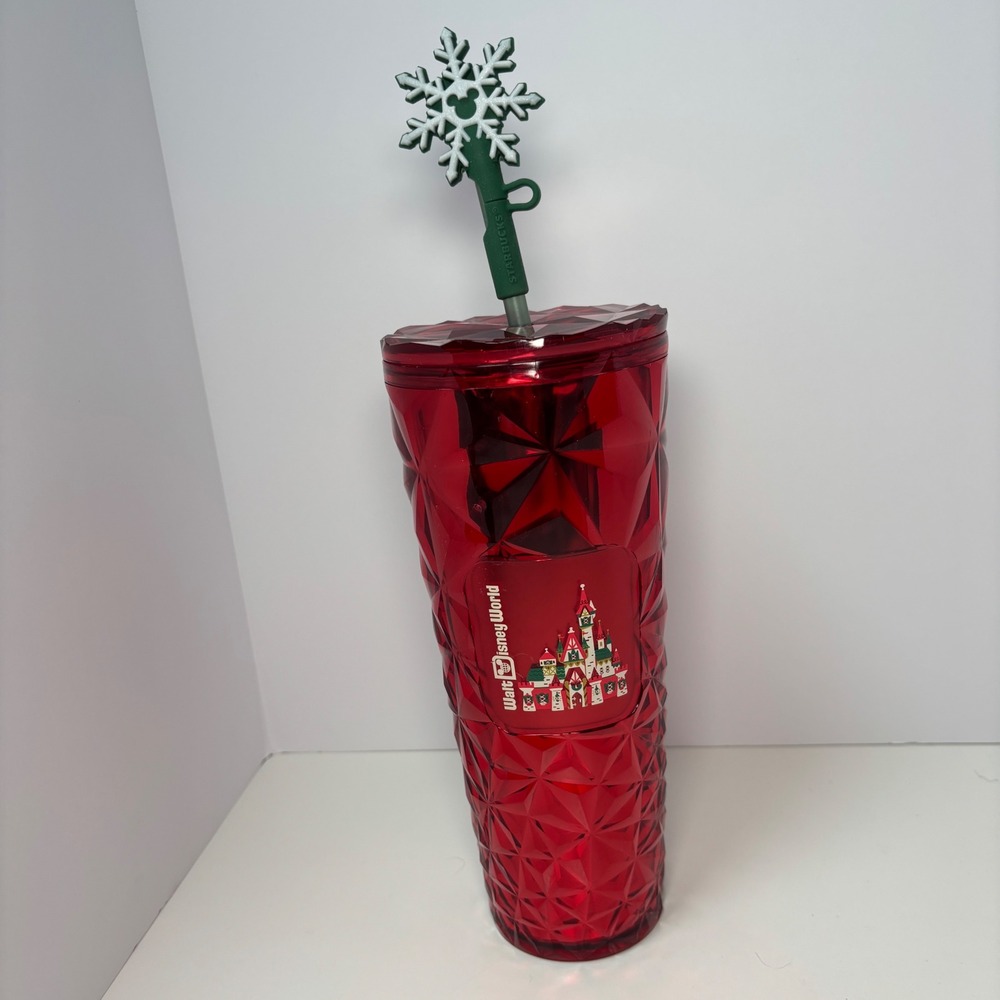 Starbucks Disney World 2024 Holiday Red Jewel Tumbler 24oz Mickey Snowflake Cup